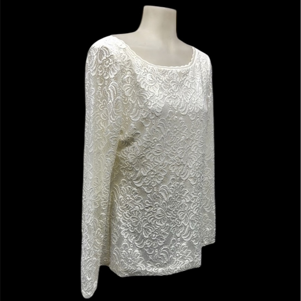 WHITE HOUSE BLACK MARKET Blouse Size L Long Sleeve Lace Lined Round Back… - Picture 1 of 15